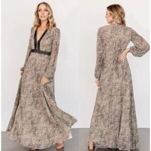 Baltic Born Leopard Print Boho Maxi Dress Size M Long Sleeve Empire Waist